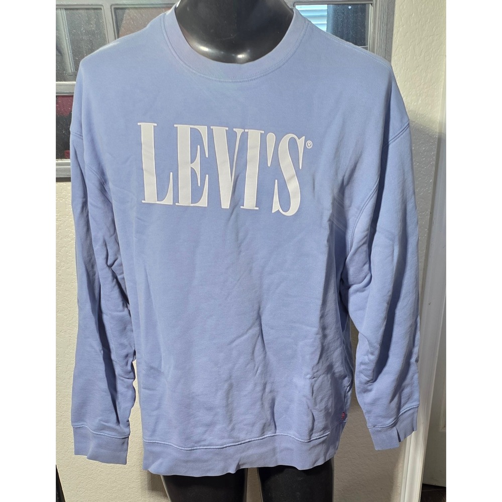 Levis Relaxed Fit Graphic Crewneck Sweatshirt Blue Large Logo Pullover